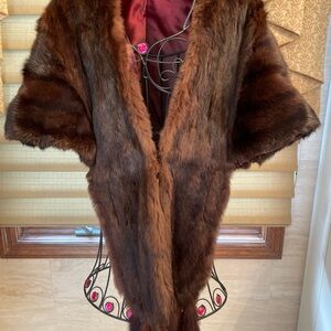 Elegant Brown Lined Mink Stole Cape